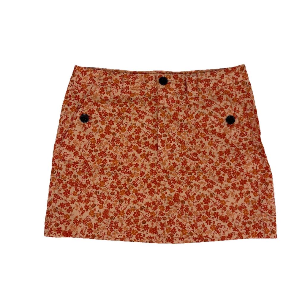 Wild Fable Women's Floral Utility Mini Skirt‎ Sz 8 Orange Chino Adjustable Waist